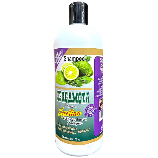 2PCS  SHAMPOO BERGAMOTA REFORZADO CON KERATINA ACEITE DE COLAGENO Y ROMERO