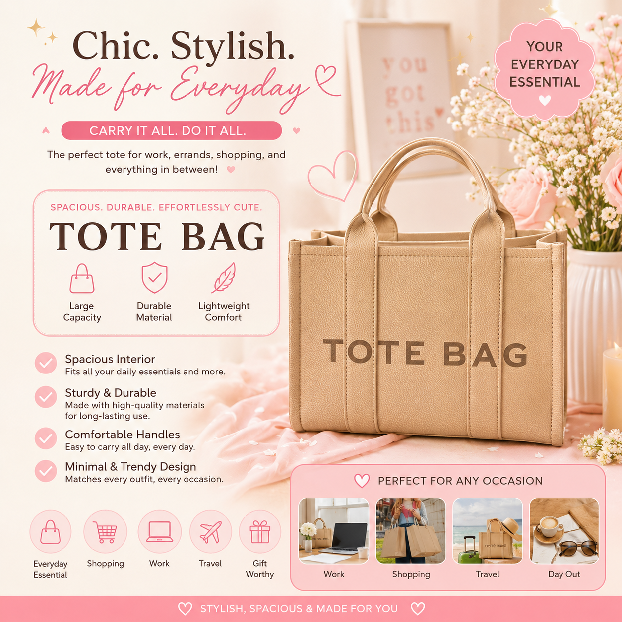 1 PCS BEIGE TOTE PURSE DS-8116-ATP
