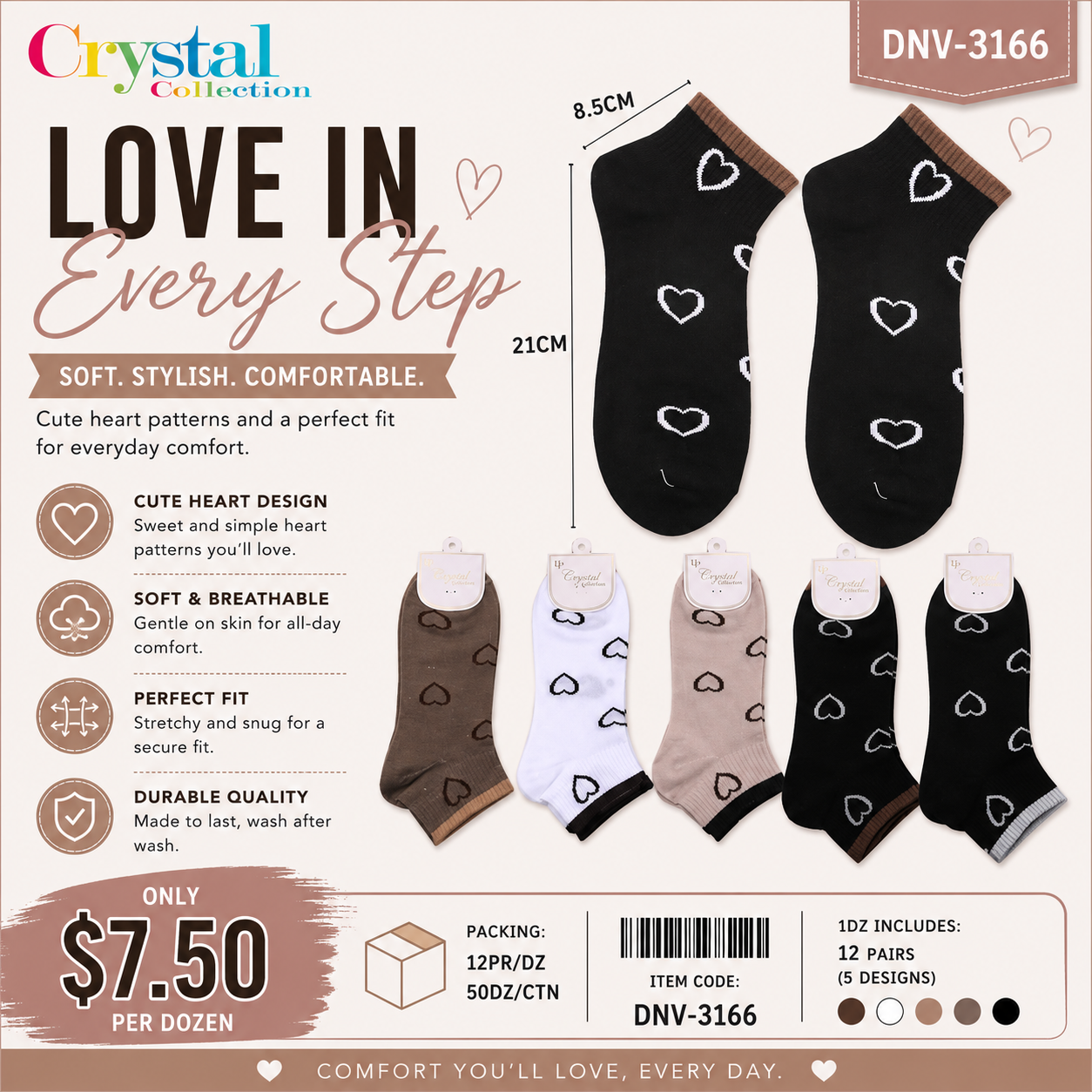 12PCS PACK SWEETHEART  ANKLE SOCKS DNV-3166