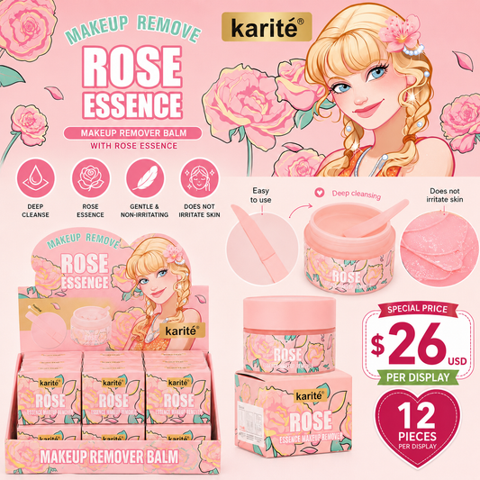 12PCS DISPLAY KARITE ROSE ESSENCE MAKEUP REMOVER 68510-47A