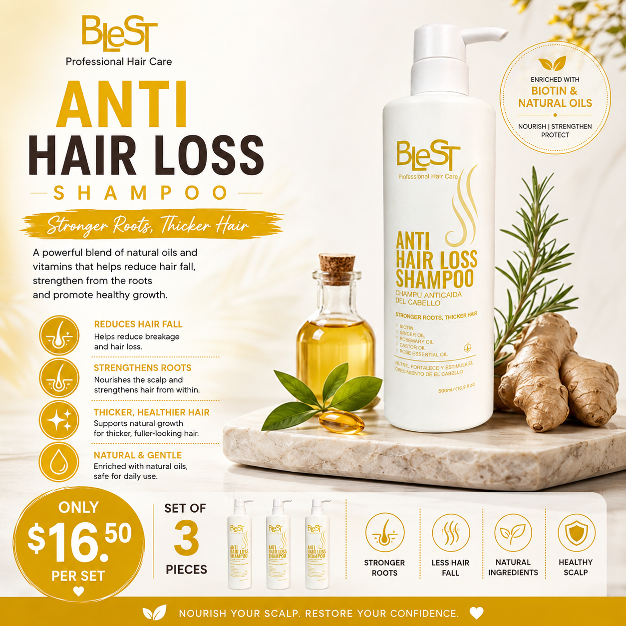 3PCS BLEST ANTI HAIR LOSS SHAMPOO HSA-711