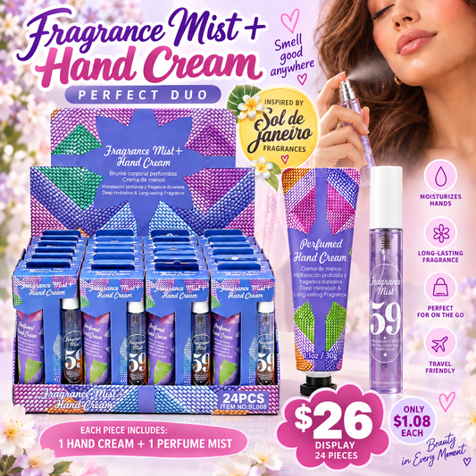 24PCS DISPLAY PURPLE 59  FRAGRANCE & HAND CREAM DUO SET SL008