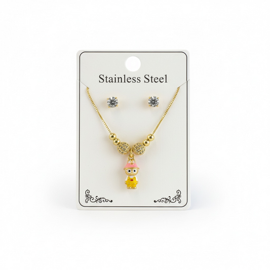2PCS STAINLESS STEEL CUTE MONSTER NECKLACE + EARRINGS VS1500