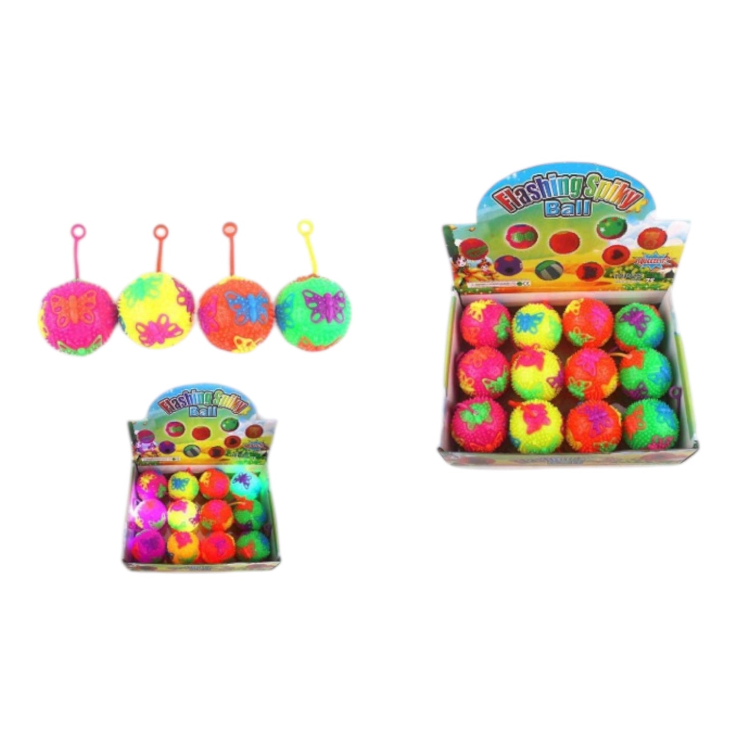 12PCS DISPLAY BUTTERFLY FLASHING SPIKY BALL KNV-9722