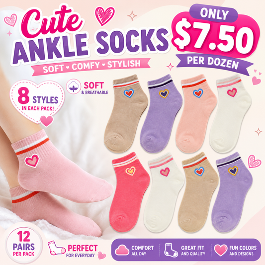 12PCS PACK STRIPES HEART SOCKS DNV-3431