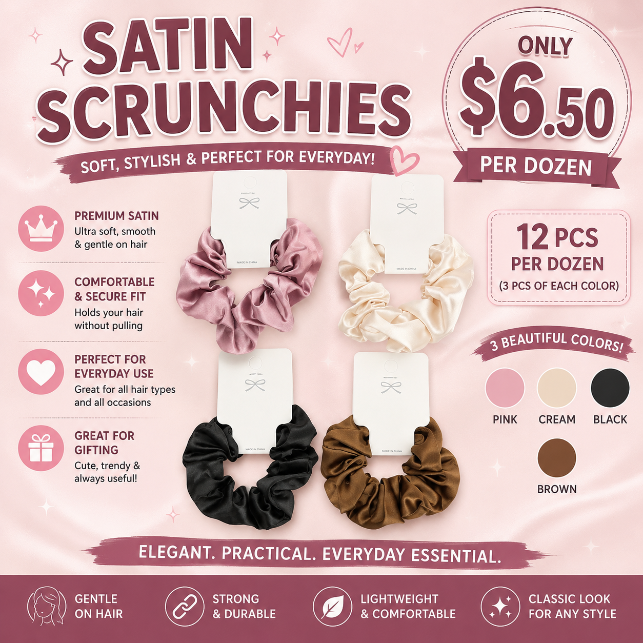 12PCS PACK COLORED SILKY HAIR TIES SA4C