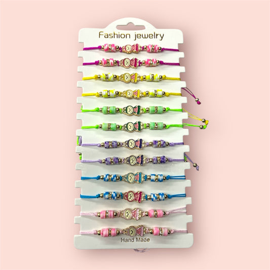 CUTE MONSTER COLORED BEAD STRING BRACELETS 12 PCS PACK