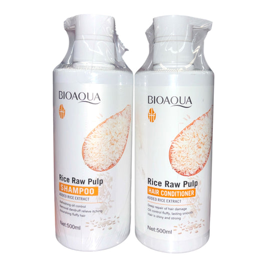 SET BIOAQUA RICE RAW PULP SHAMPOO AND CONDITIONER BQY09876/BQY51827