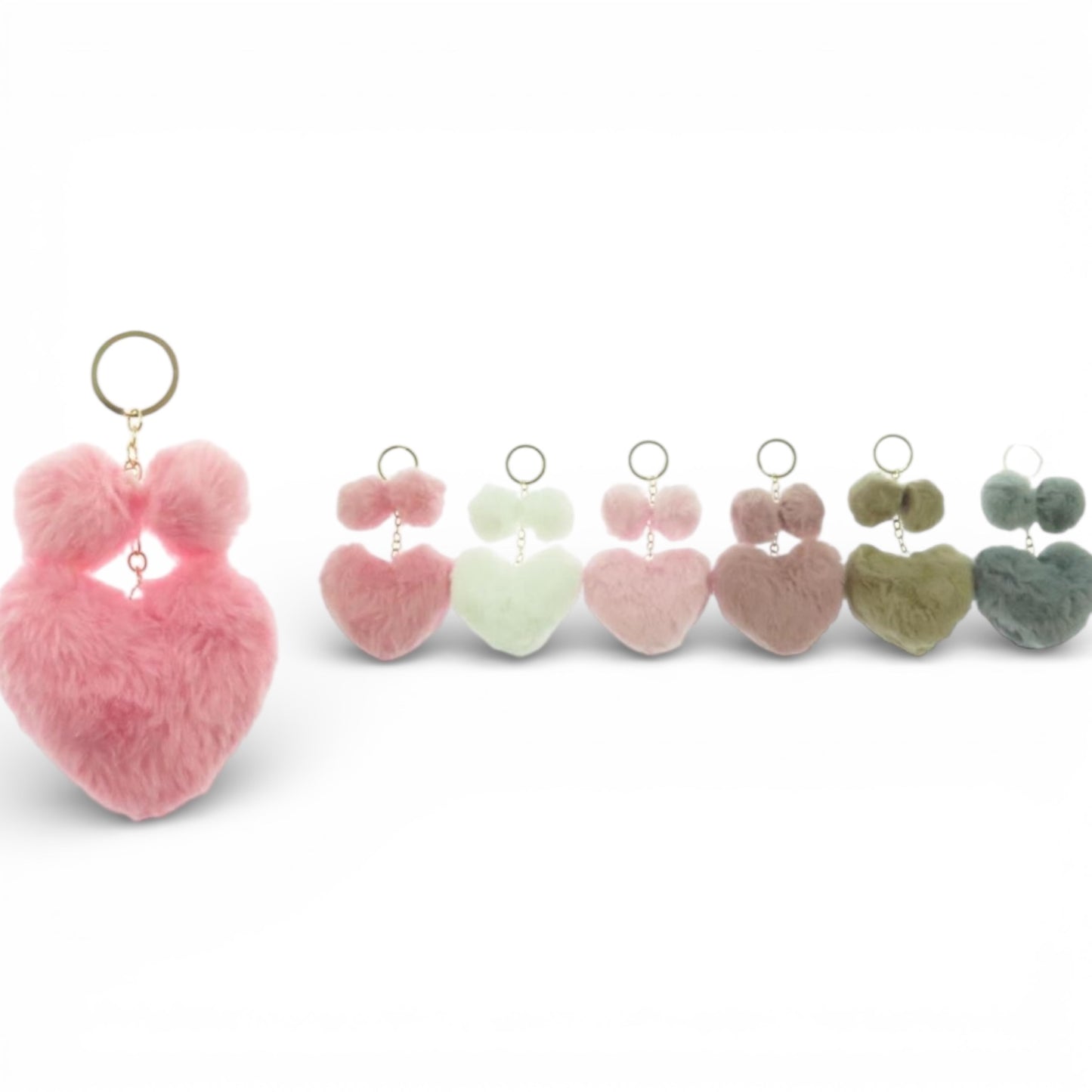 12PCS LIGHT COLORS FLUFFY HEART KEYCHAIN KY807