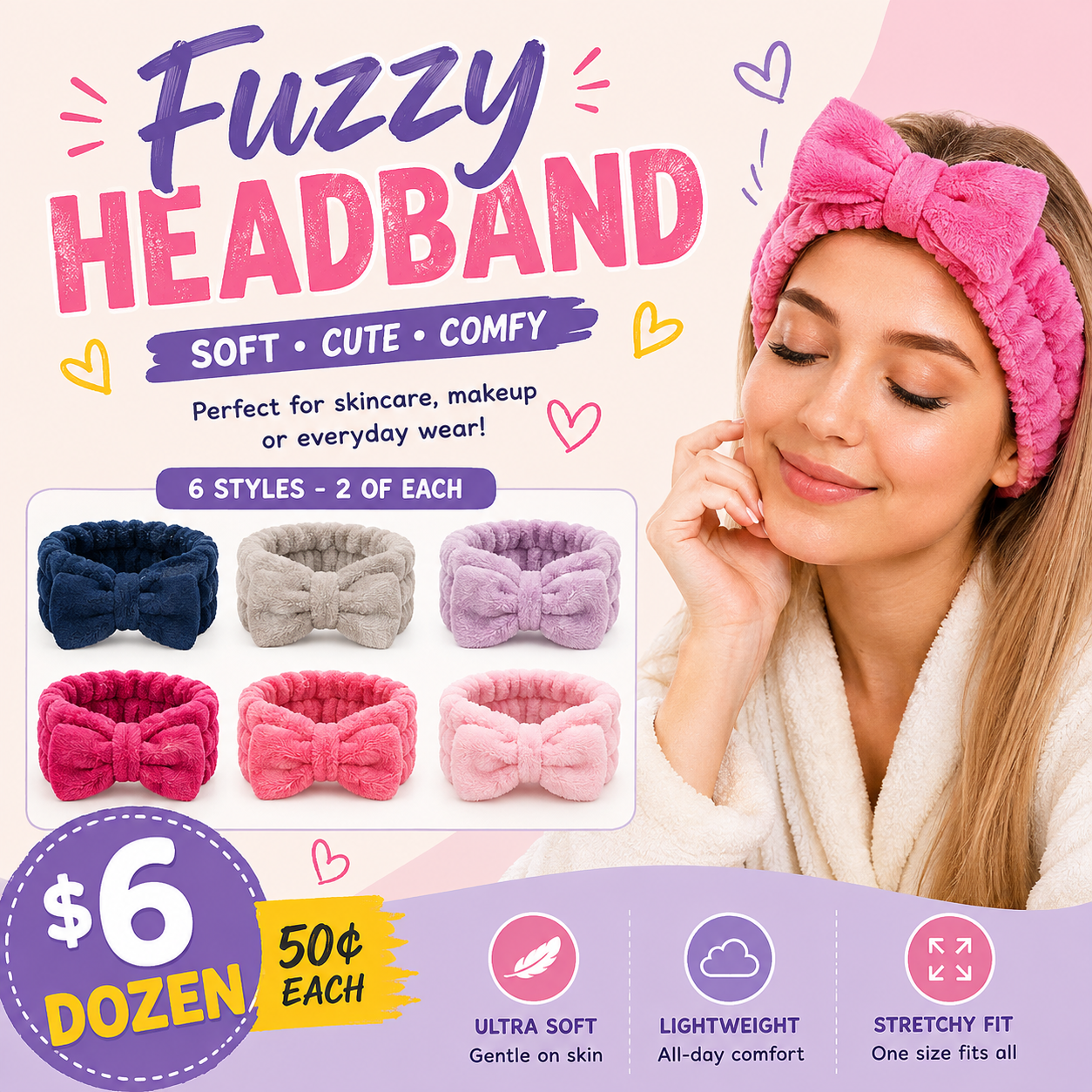 12PCS PACK FLUFFY SOLID HEADBAND MHB7