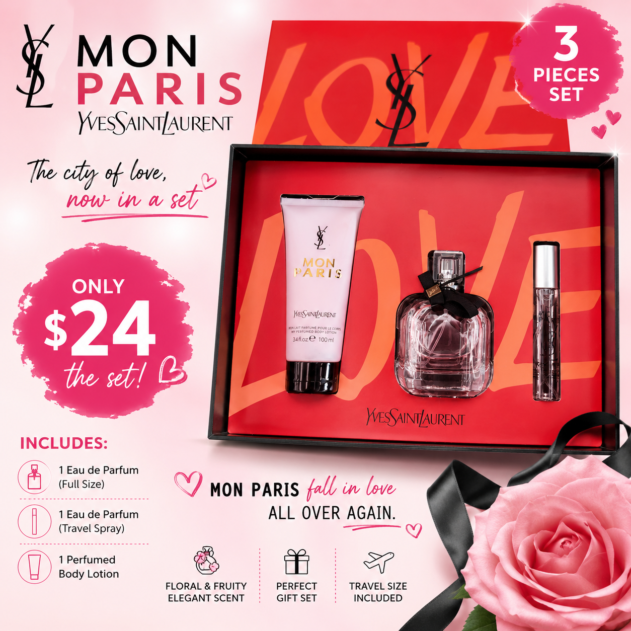 1PCS YLS MON PARIS  3PCS GIFT SET LC8449
