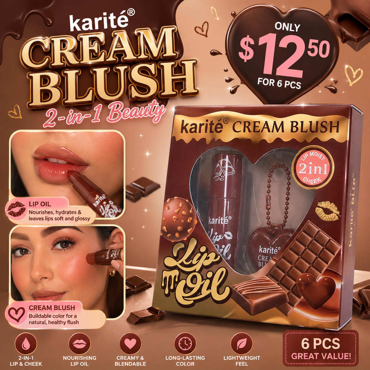 6PCS  KARITE CHOCOLATE SCENTED LIPGLOSS +KEYCHAIN 71917-47A