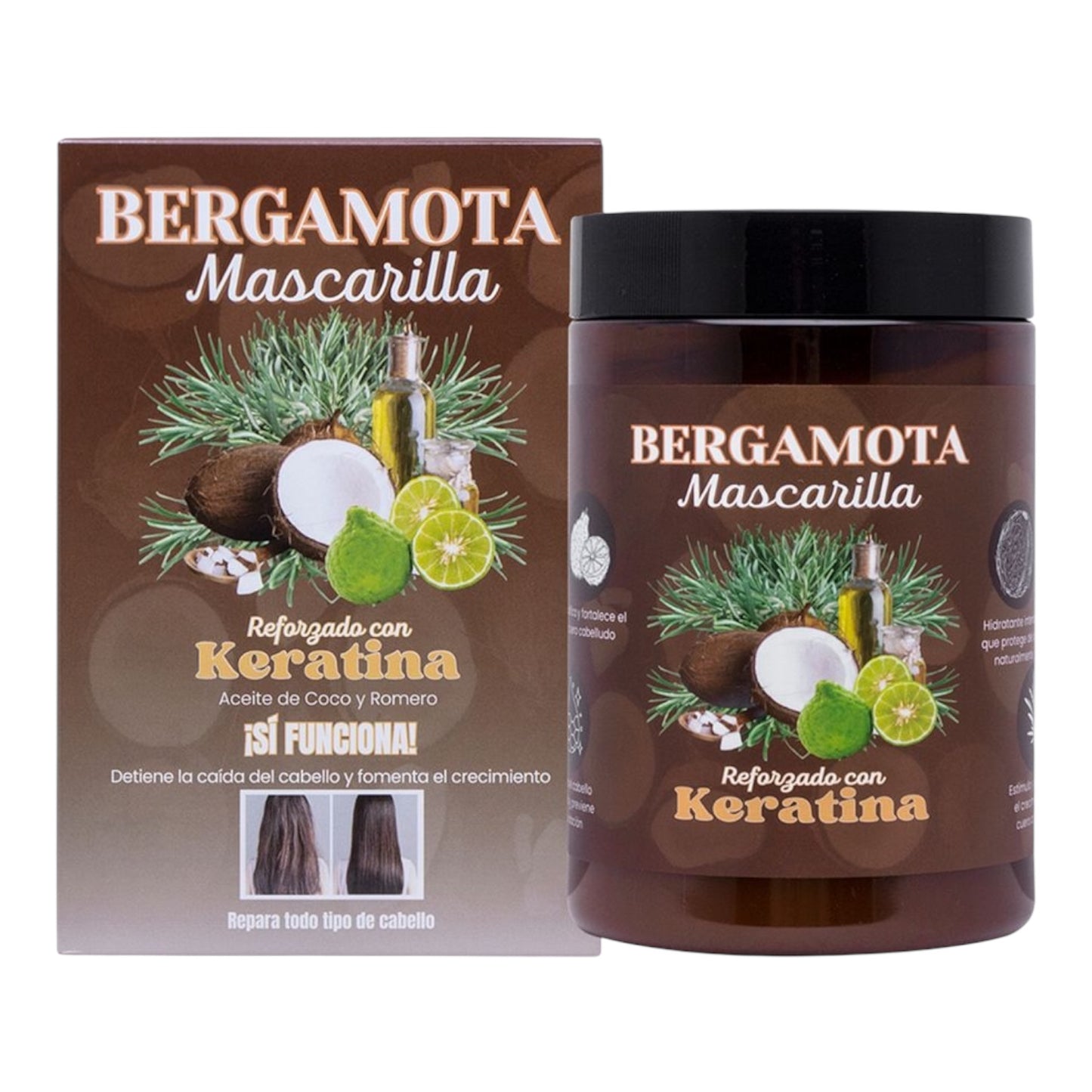 2PCS MASCARILLA BERGAMOTA REFORZADO CON KERATINA Y ACEITE DE COCO BM-3002