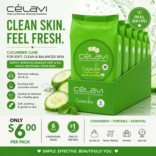 6PCS CELAVI CUCUMBER MAKE-UP REMOVER CLEANSING TOWELETTES MT004