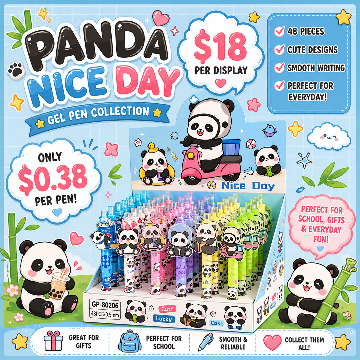 48PCS DISPLAY PANDA PENS GP-80026