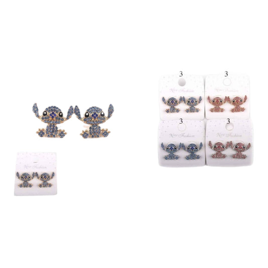 12PCS PACK EARRINGS BLUE ST AND PINK WITH BLIN BLIN MER-7040