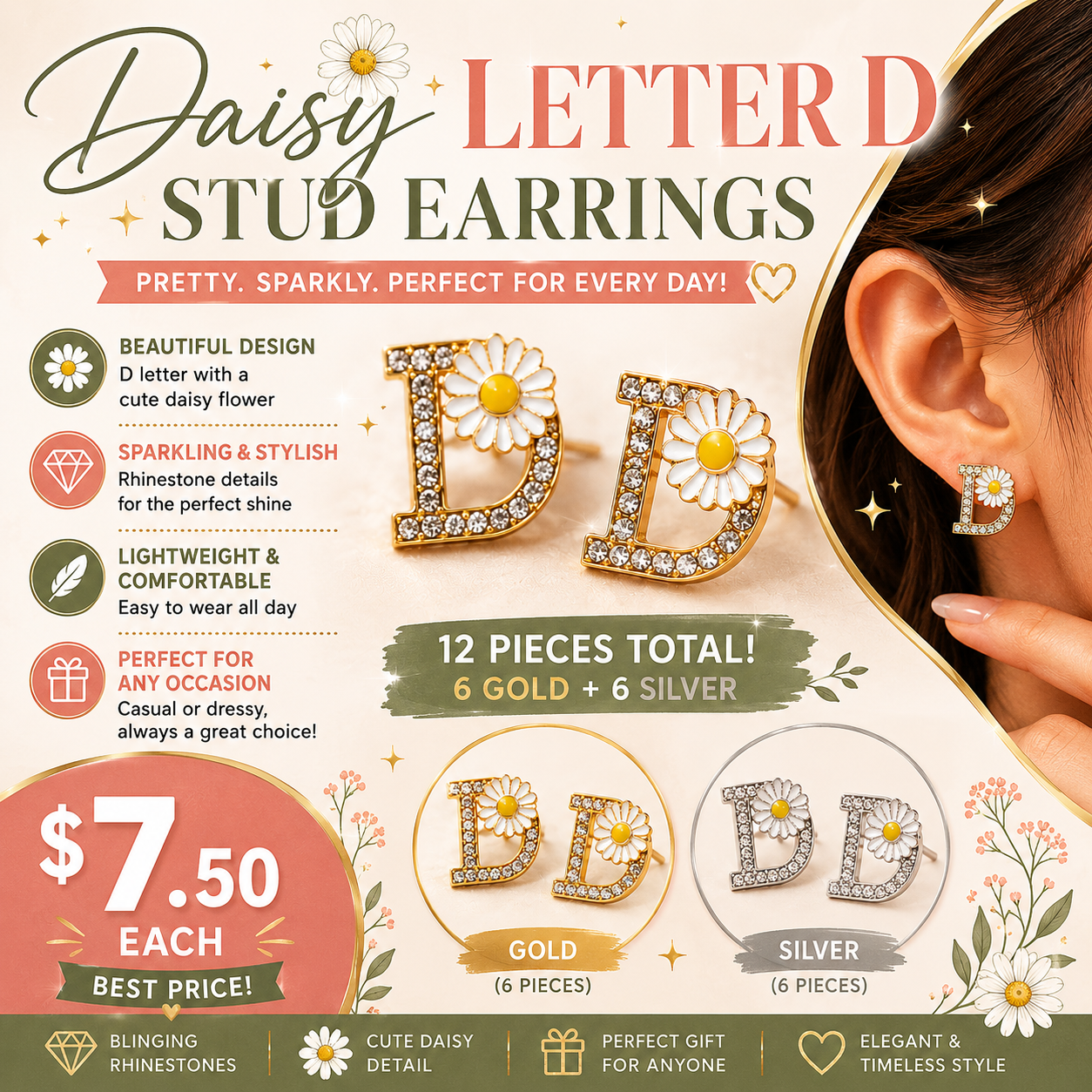 12PCS PACK BLING BLING D SUNFLOWER EARRINGS MER-7050