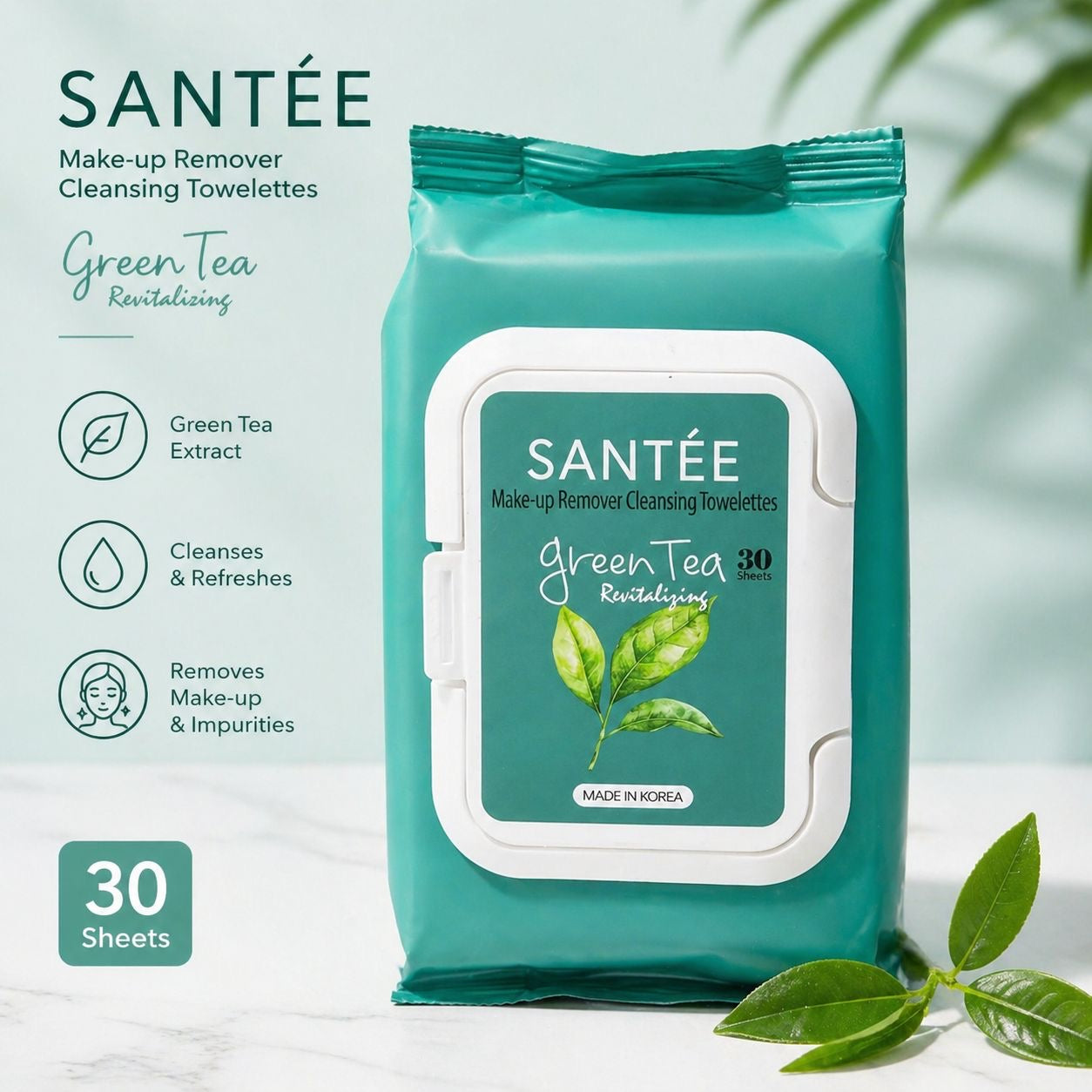 6PCS SANTEE GREEN TEA MAKE-UP REMOVER TOWELETTES ST006