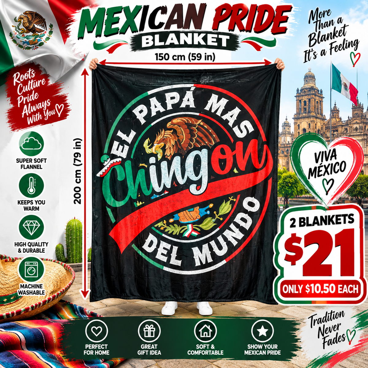 2PCS MEXICAN PRIDE PAPA CHINGON  BLANKET D-33
