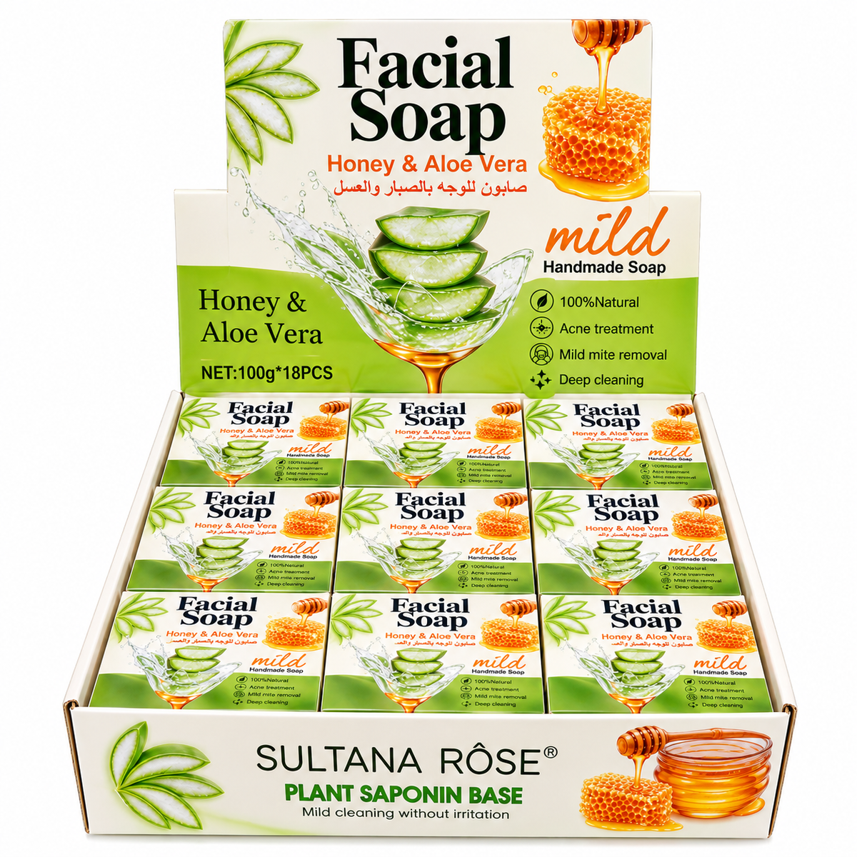 Jabón artesanal de miel de rosas y aloe vera Sultana