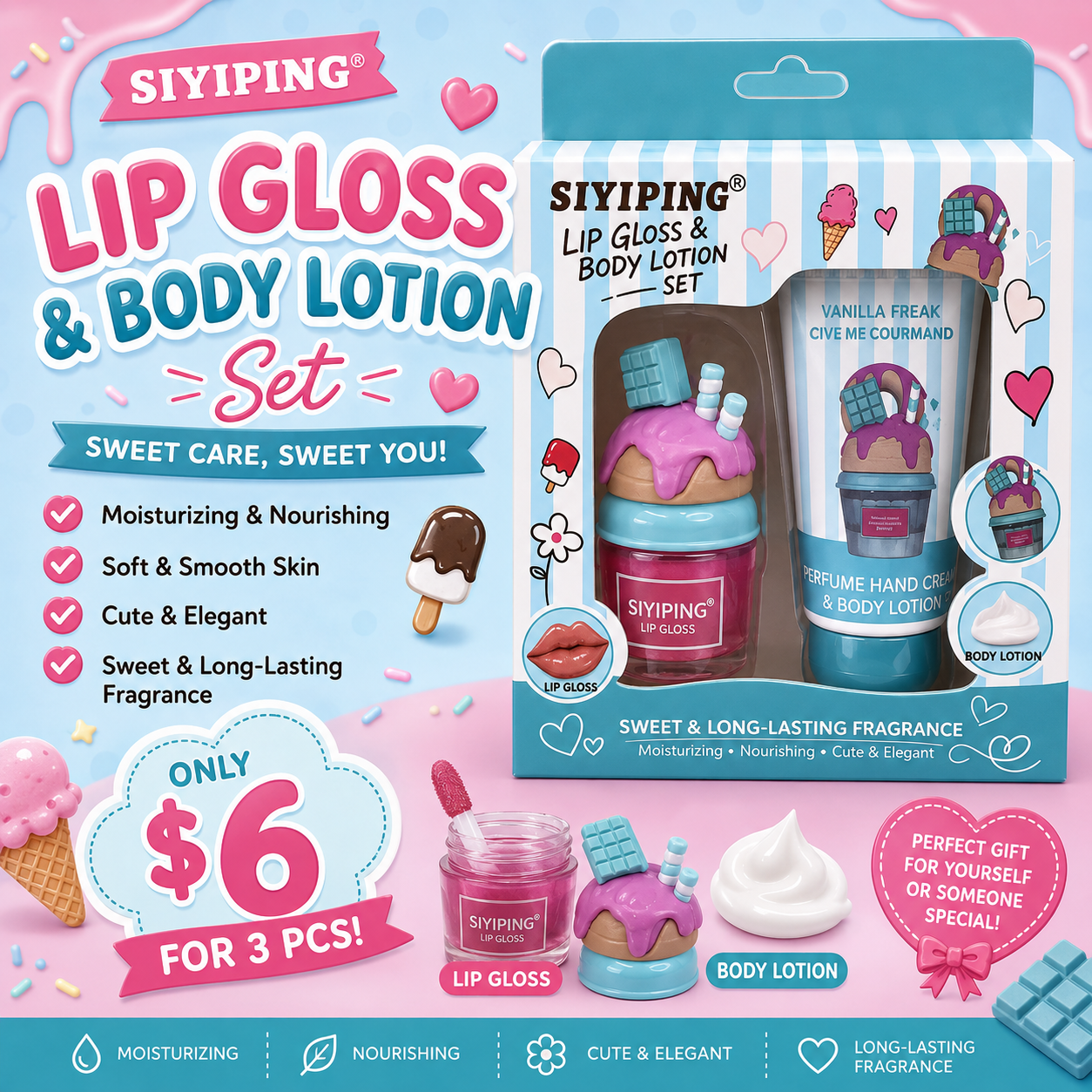 3PCS SET SIYIPING PERFUME & HAND CREAM BERRY ON TOP  ST130