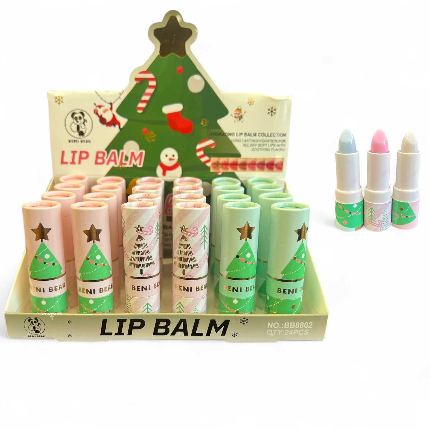 24PCS DISPLAY CHRISTMAS LIP BALM BB8802