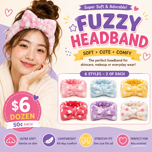 12PCS PACK FLUFFY DOTS  HEADBAND MHB3