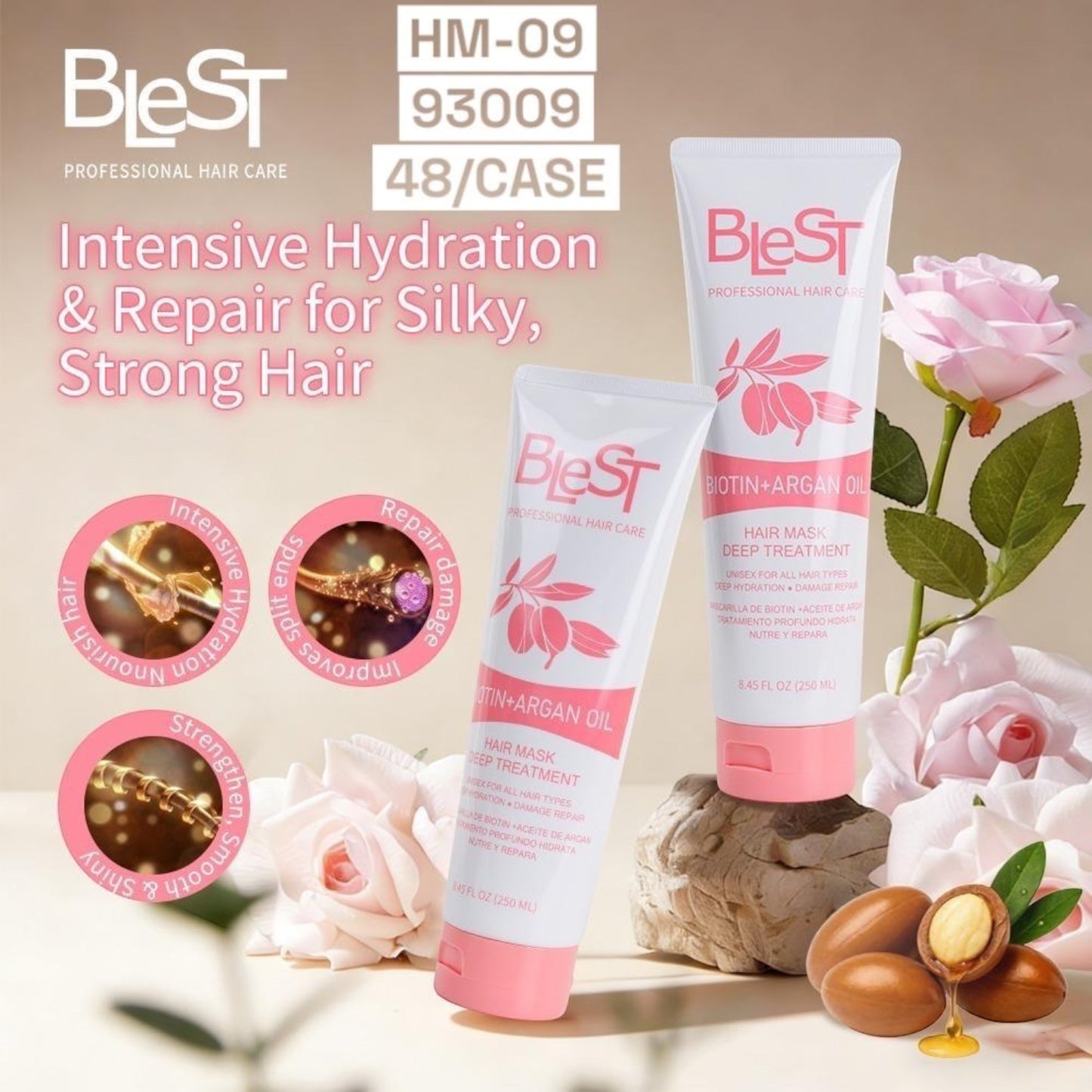 3PCS BLEST BIOTIN + ARGAN OIL HAIR MASK DEEP TREATMENT HM-09