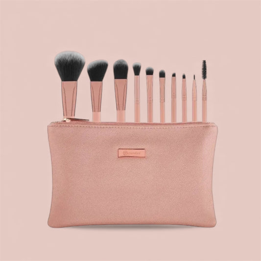 3PCS BH COSMETICS LIGHT PINK BRUSH SET WITH COSMETIC BAG 10PCS 3183