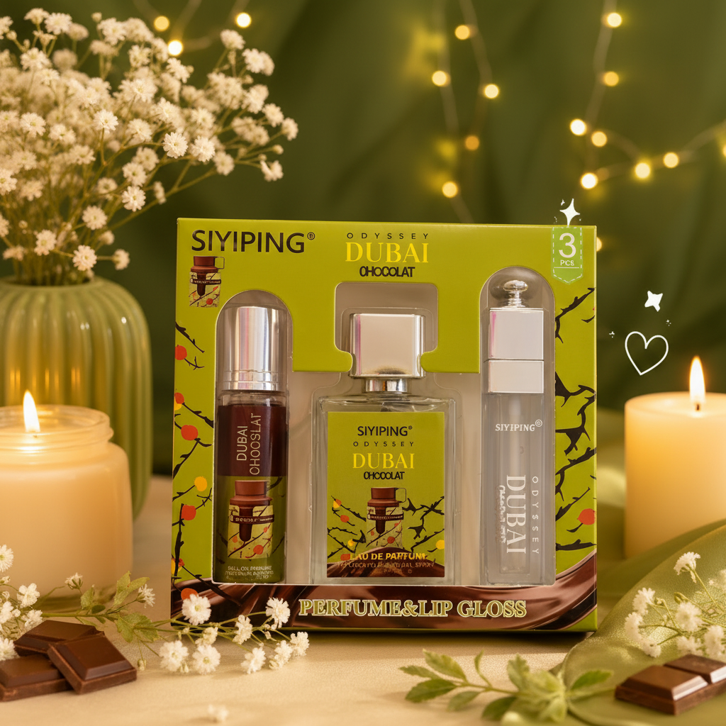 2PCS DUBAI CHOCOLATE PERFUME & LIP GLOSS SET SYP-ST93