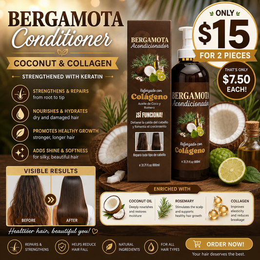 2PCS ACONDICIONADOR BERGAMOTA REFORZADO CON COLÁGENO Y COCO BM-2002