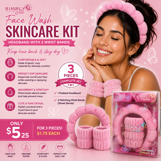 3PCS SIMPLY BELLA PINK  SPA HEADBAND + 2 WRISTBANDS STB010