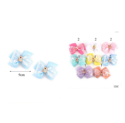 24 PCS PACK BROWN BEAR PONNY TAIL HAIR BOWS MKC-4879