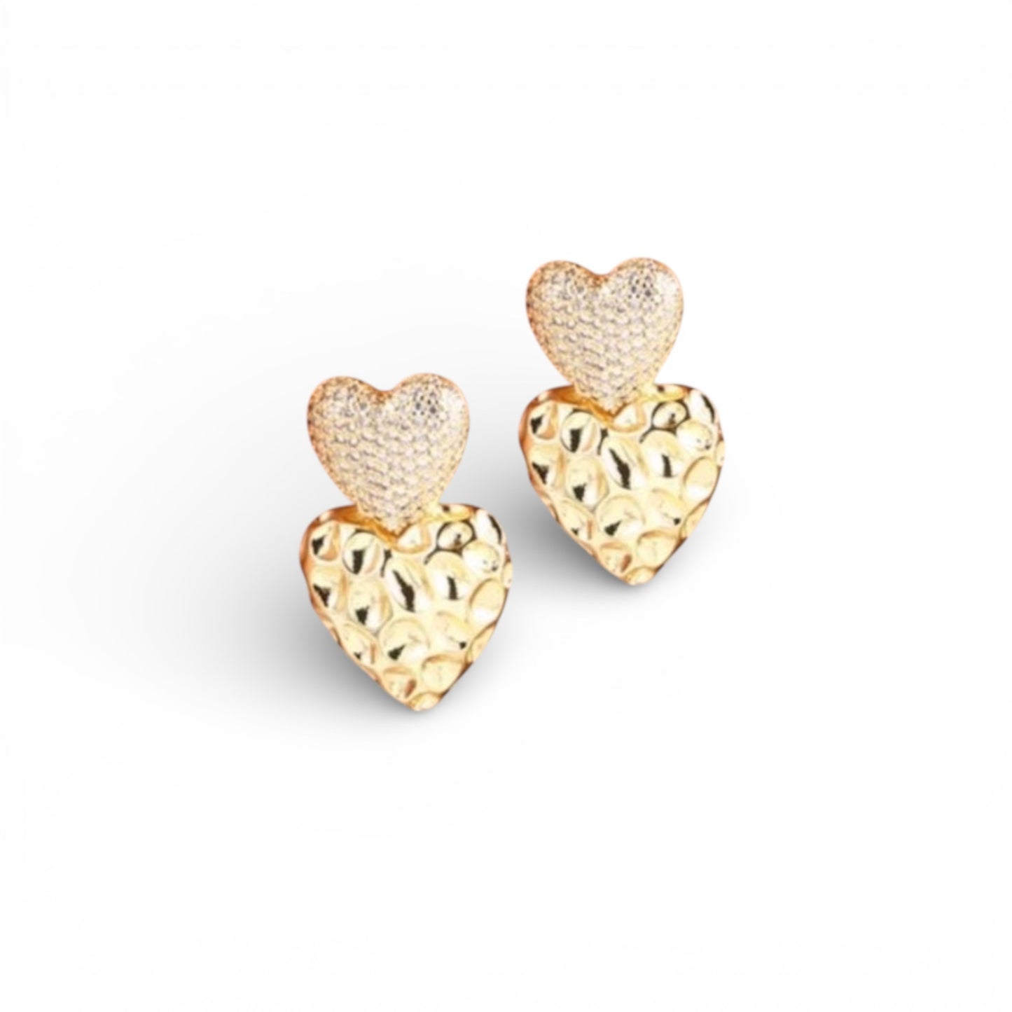 6PCS ORO LAMINADO BLING DOUBLE HEART JE1253