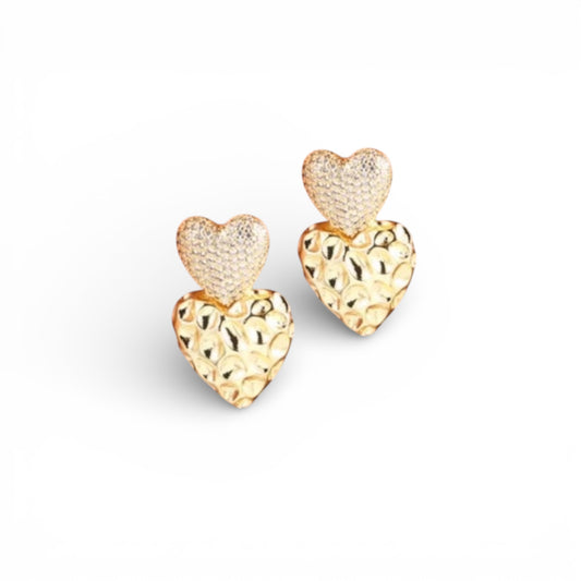 6PCS ORO LAMINADO BLING DOUBLE HEART JE1253