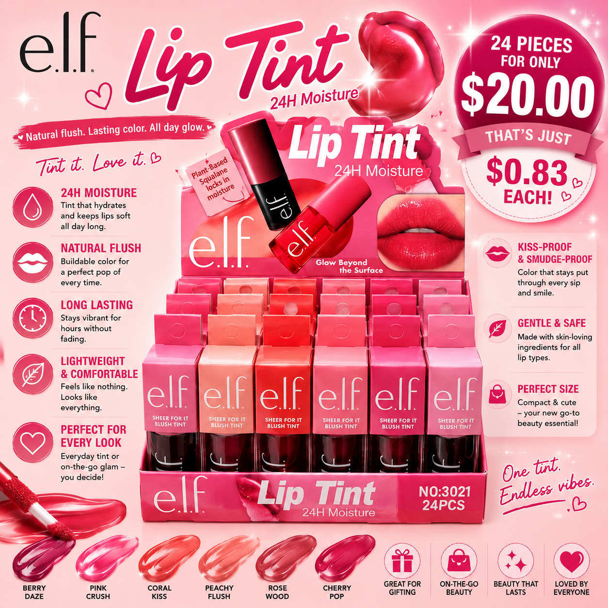 24PCS DISPLAY ELF INSPO LIP TINTS 3021
