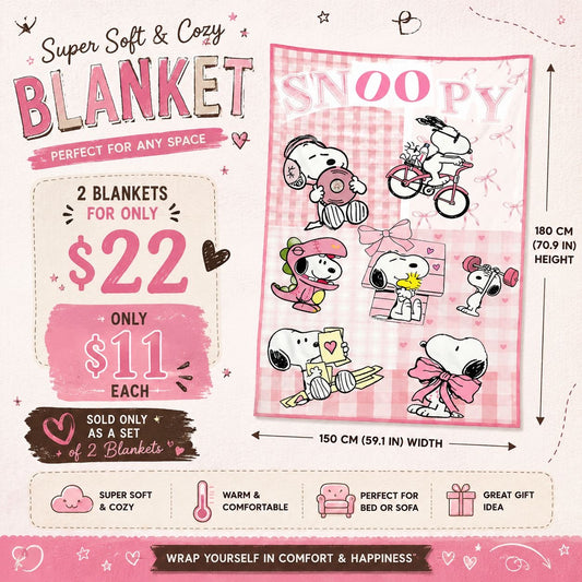 2PCS WHITE DOG & CHECKERS PINK BLANKET