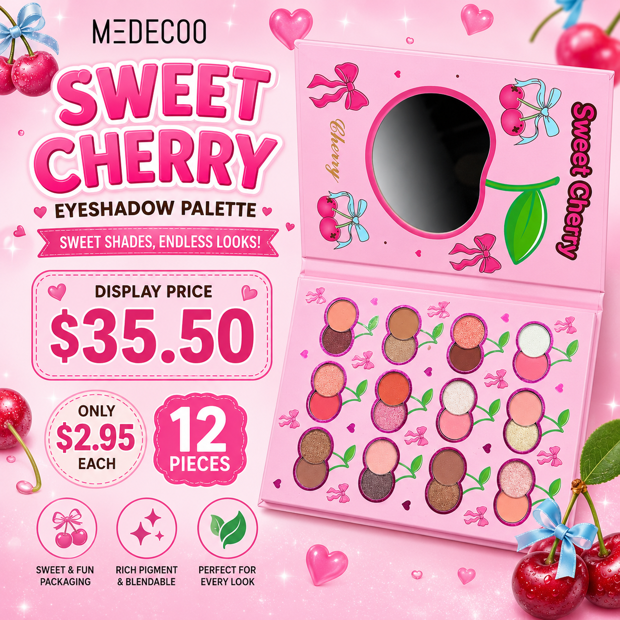 12PCS DISPLAY MEDECOO CHERRY  EYESHADOW PALETTE YY-242604