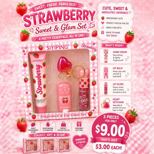 3PCS SIYIPING STRAWBERRY  FRAGRANCE & LIP GLOSS DUO SET SYP-ST57