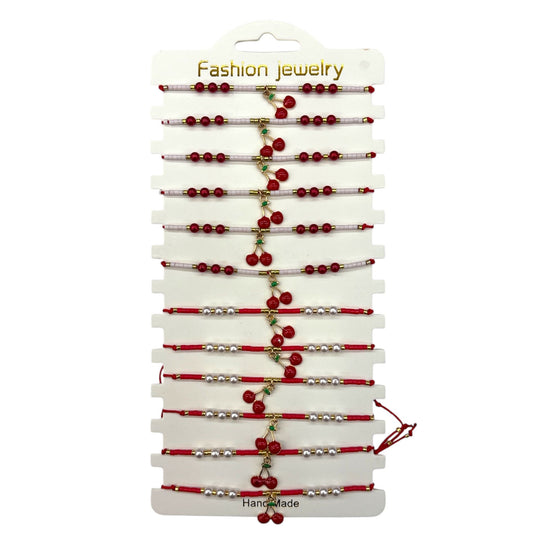 SMALL CHERRY STRING BRACELET 12 PCS PACK