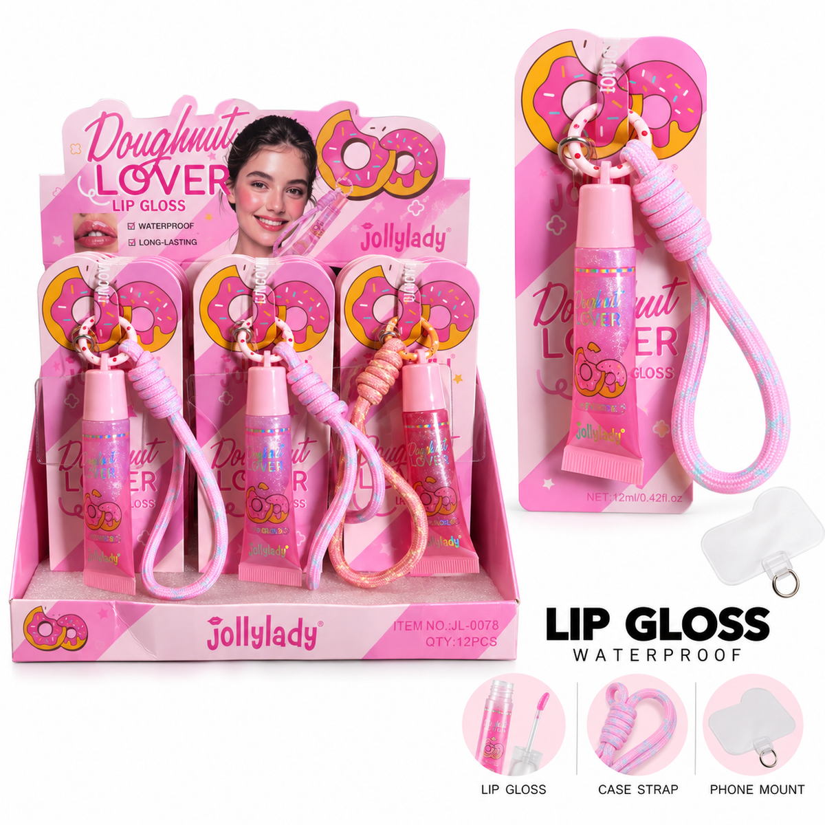 Jolly Lady Lip Gloss With Keychain+ Phone Tap