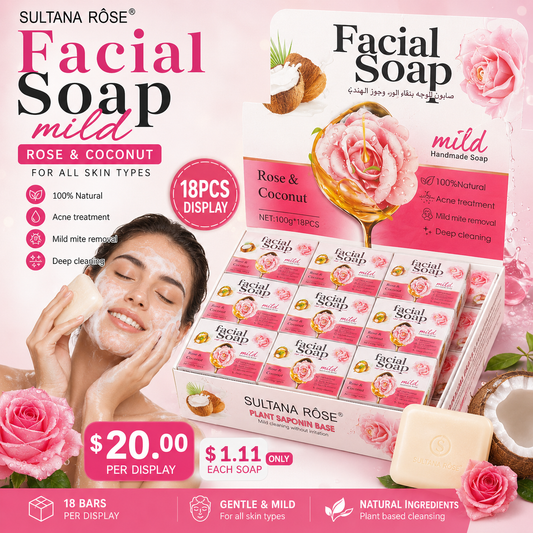 18PCS DISPLAY SULTANA ROSE FACIAL SOAP ROSE & COCONUT SA-242