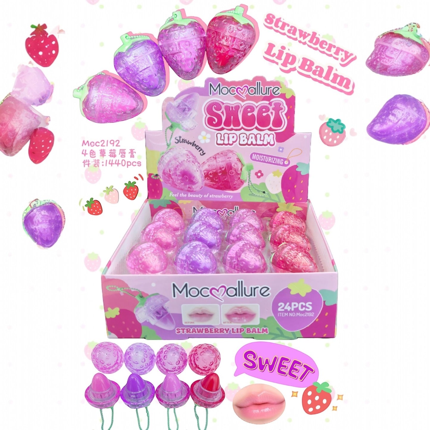 24PCS DISPLAY MOC❤️ALLURE STRAWBERRY SWEET  LIP BALM MOC2192