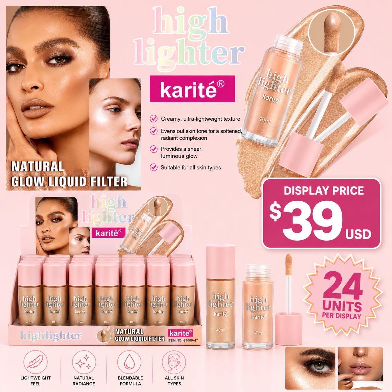 24PCS DISPLAY KARITE NATURAL HIGHLIGHTER 69009-47