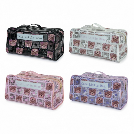 4PCS PACK CUTE BEAR TRANSPARENT MAKE UP BAGS MBBB