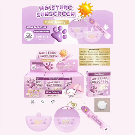 12PCS DISPLAY KISS BEAUTY MOISTURE SUNSCREEN WITH KEYCHAIN PURPLE 68802-03