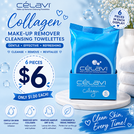 6PCS DISPLAY CELAVI COLLAGEN MAKE-UP REMOVER CLEANSING TOWELETTES MT002