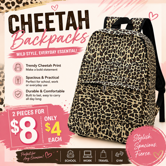 2PCS SET BEIGE CHEETAH WILD BACKPACK