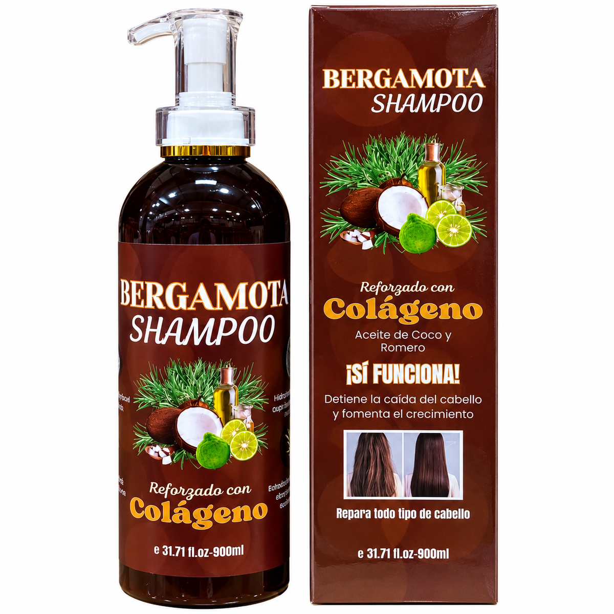 Shampoo Bergamota Reforzado Con Colágeno, Aceite Coco y Romero
