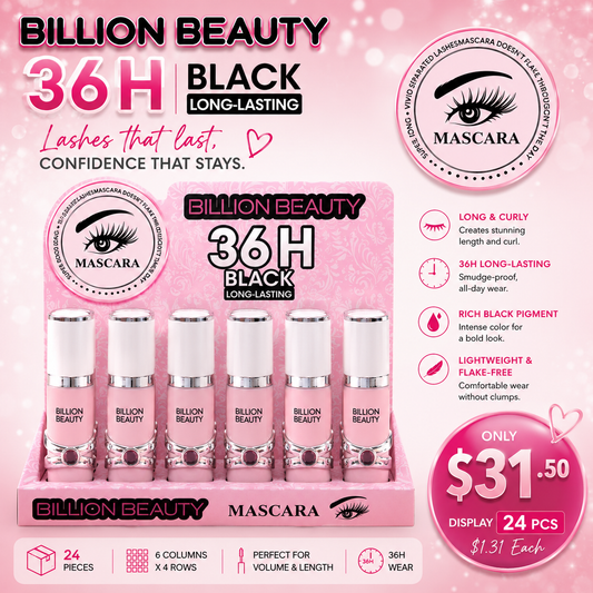 24PCS DISPLAY BILLION BEAUTY PINK LIGHT & CURLY MASCARA B20042